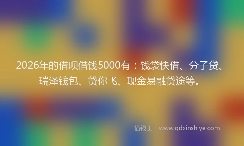 2026年的借呗借钱5000有：钱袋快借、分子贷、瑞泽钱包、贷你飞、现金易融贷途等。