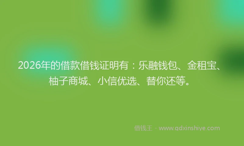 2026年的借款借钱证明有：乐融钱包、金租宝、柚子商城、小信优选、替你还等。