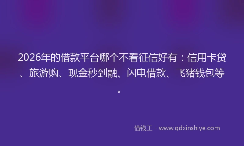 2026年的借款平台哪个不看征信好有:信用卡贷、旅游购、现金秒到融、闪电借款、飞猪钱包等。