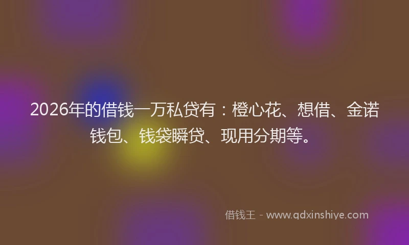 2026年的借钱一万私贷有：橙心花、想借、金诺钱包、钱袋瞬贷、现用分期等。