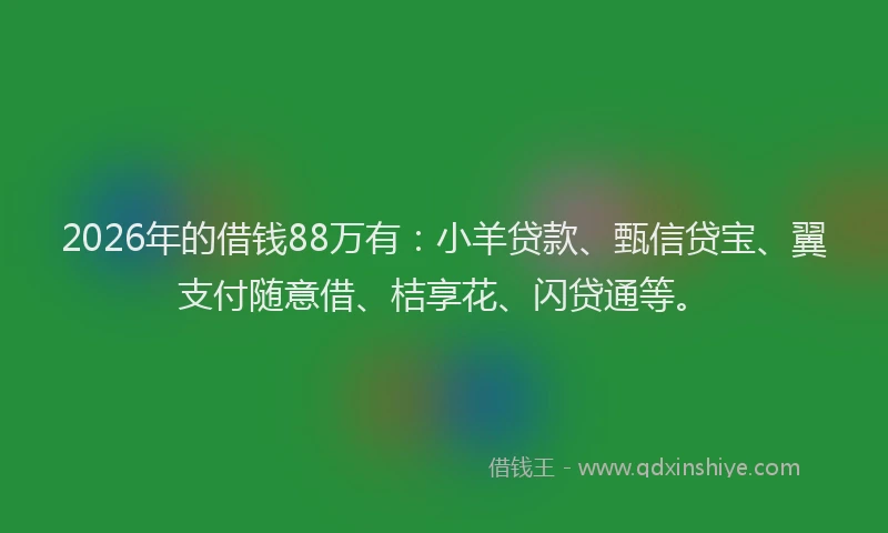 2026年的借钱88万有：小羊贷款、甄信贷宝、翼支付随意借、桔享花、闪贷通等。