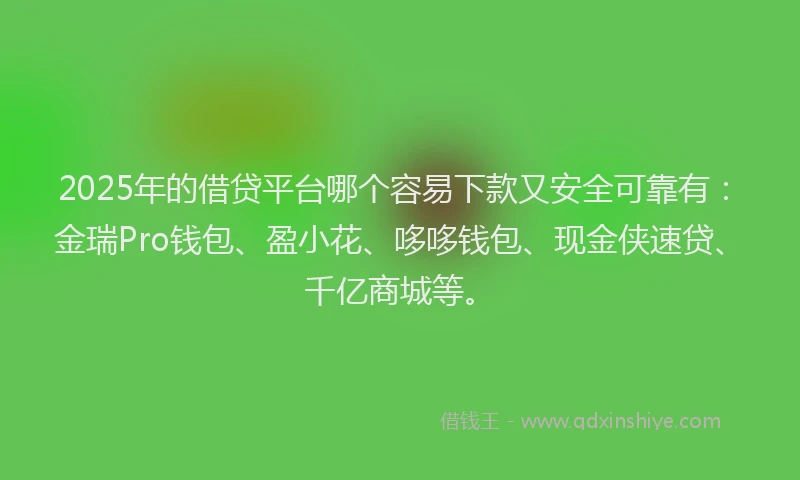 2025年的借贷平台哪个容易下款又安全可靠有:金瑞Pro钱包、盈小花、哆哆钱包、现金侠速贷、千亿商城等。
