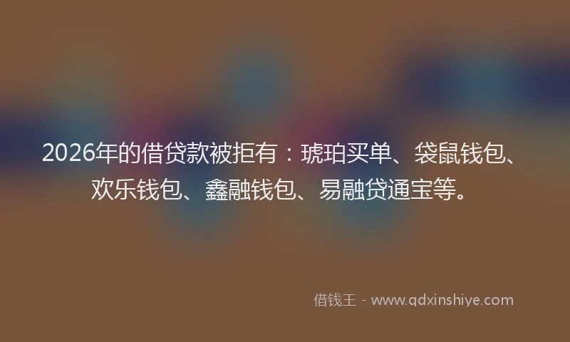 2026年的借贷款被拒有：琥珀买单、袋鼠钱包、欢乐钱包、鑫融钱包、易融贷通宝等。