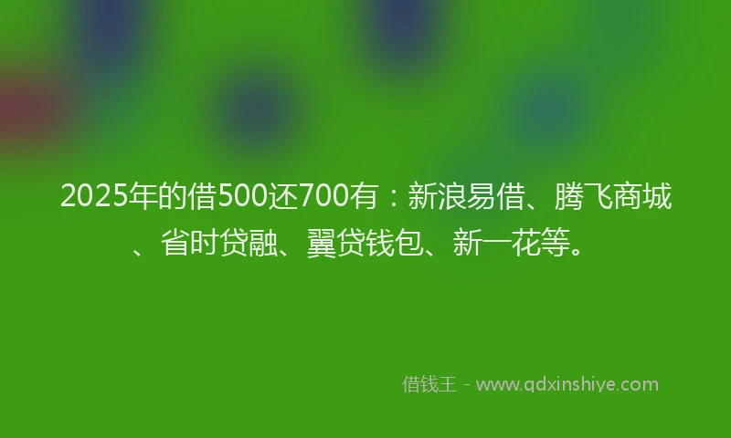 2025年的借500还700有:新浪易借、腾飞商城、省时贷融、翼贷钱包、新一花等。