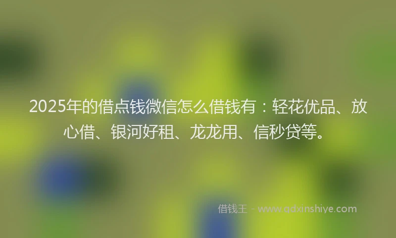 2025年的借点钱微信怎么借钱有:轻花优品、放心借、银河好租、龙龙用、信秒贷等。