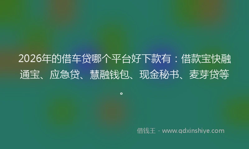 2026年的借车贷哪个平台好下款有：借款宝快融通宝、应急贷、慧融钱包、现金秘书、麦芽贷等。
