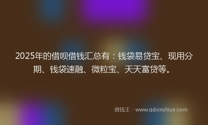 2025年的借呗借钱汇总有：钱袋易贷宝、现用分期、钱袋速融、微粒宝、天天富贷等。