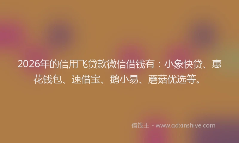 2026年的信用飞贷款微信借钱有：小象快贷、惠花钱包、速借宝、鹅小易、蘑菇优选等。