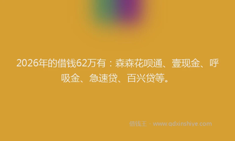2026年的借钱62万有：森森花呗通、壹现金、呼吸金、急速贷、百兴贷等。