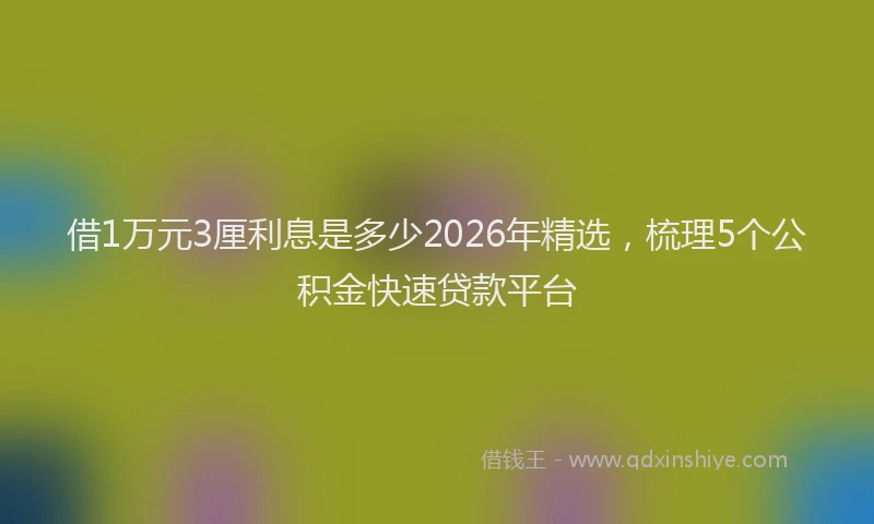 借1万元3厘利息是多少2026年精选，梳理5个公积金快速贷款平台