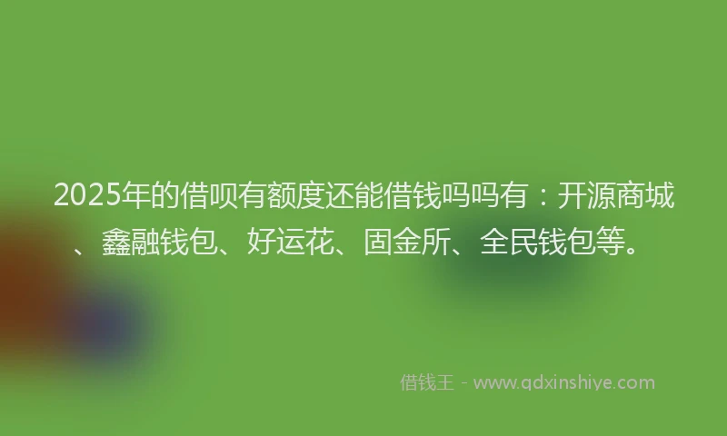 2025年的借呗有额度还能借钱吗吗有:开源商城、鑫融钱包、好运花、固金所、全民钱包等。