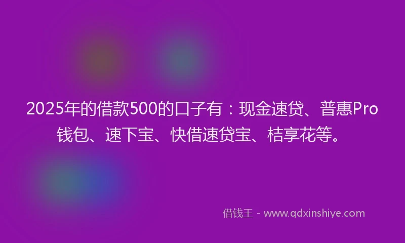 2025年的借款500的口子有：现金速贷、普惠Pro钱包、速下宝、快借速贷宝、桔享花等。