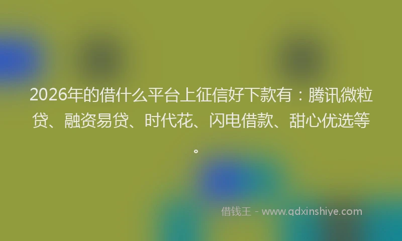 2026年的借什么平台上征信好下款有:腾讯微粒贷、融资易贷、时代花、闪电借款、甜心优选等。