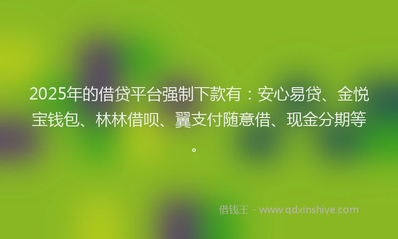 2025年的借贷平台强制下款有:安心易贷、金悦宝钱包、林林借呗、翼支付随意借、现金分期等。