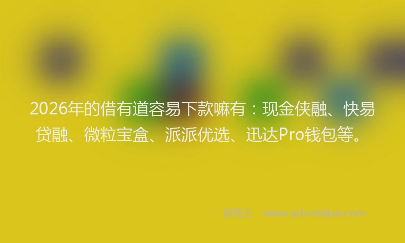 2026年的借有道容易下款嘛有：现金侠融、快易贷融、微粒宝盒、派派优选、迅达Pro钱包等。