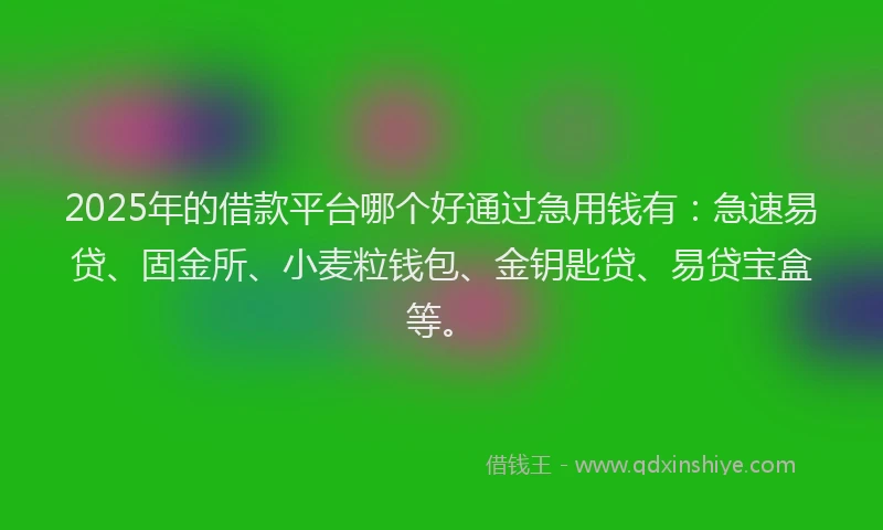 2025年的借款平台哪个好通过急用钱有：急速易贷、固金所、小麦粒钱包、金钥匙贷、易贷宝盒等。