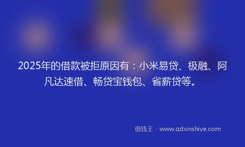 2025年的借款被拒原因有:小米易贷、极融、阿凡达速借、畅贷宝钱包、省薪贷等。