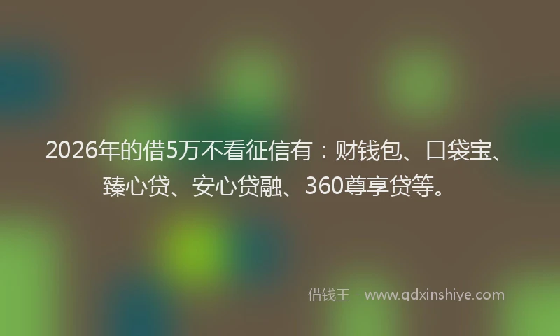2026年的借5万不看征信有：财钱包、口袋宝、臻心贷、安心贷融、360尊享贷等。