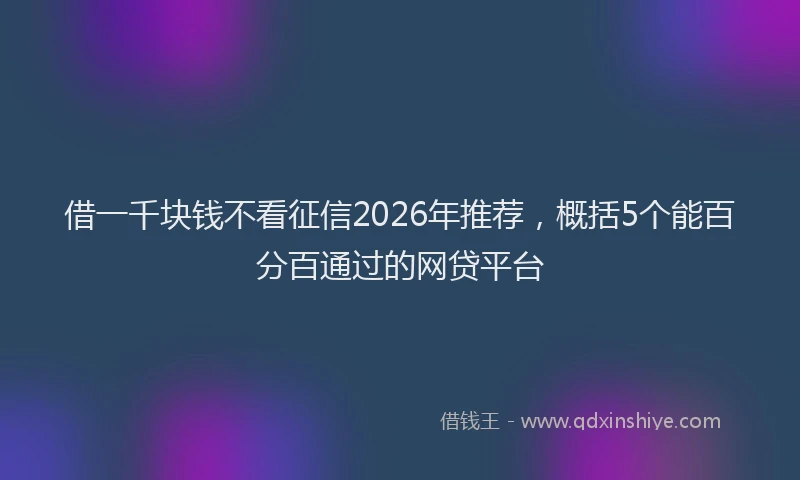 借一千块钱不看征信2026年推荐，概括5个能百分百通过的网贷平台