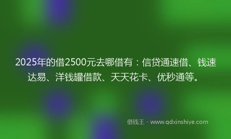 2025年的借2500元去哪借有:信贷通速借、钱速达易、洋钱罐借款、天天花卡、优秒通等。