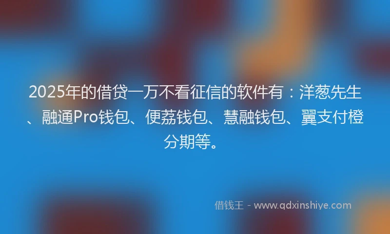 2025年的借贷一万不看征信的软件有:洋葱先生、融通Pro钱包、便荔钱包、慧融钱包、翼支付橙分期等。
