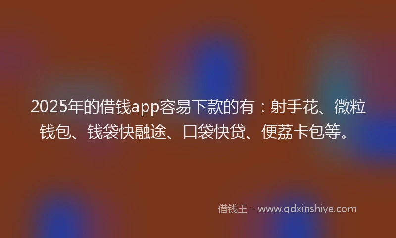 2025年的借钱app容易下款的有：射手花、微粒钱包、钱袋快融途、口袋快贷、便荔卡包等。
