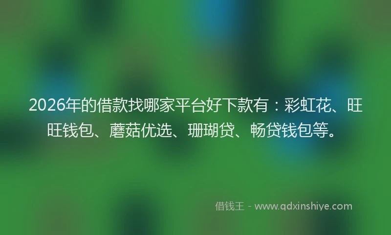 2026年的借款找哪家平台好下款有：彩虹花、旺旺钱包、蘑菇优选、珊瑚贷、畅贷钱包等。