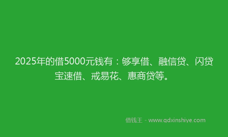 2025年的借5000元钱有：够享借、融信贷、闪贷宝速借、戒易花、惠商贷等。
