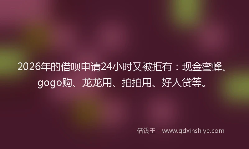 2026年的借呗申请24小时又被拒有：现金蜜蜂、gogo购、龙龙用、拍拍用、好人贷等。
