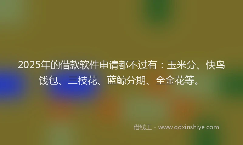 2025年的借款软件申请都不过有：玉米分、快鸟钱包、三枝花、蓝鲸分期、全金花等。