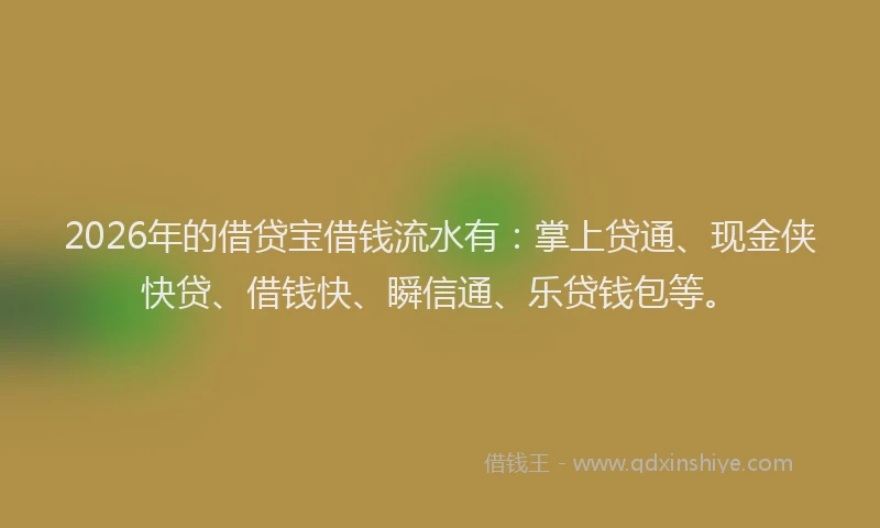 2026年的借贷宝借钱流水有:掌上贷通、现金侠快贷、借钱快、瞬信通、乐贷钱包等。