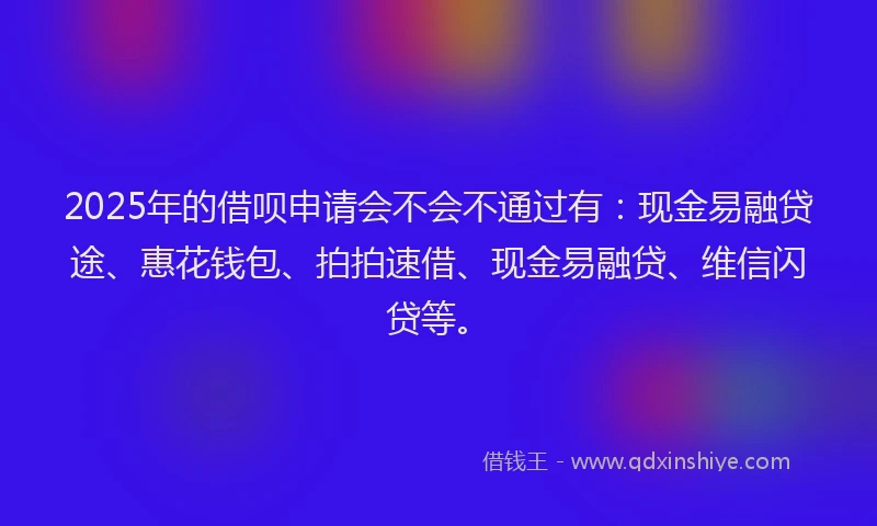 2025年的借呗申请会不会不通过有：现金易融贷途、惠花钱包、拍拍速借、现金易融贷、维信闪贷等。
