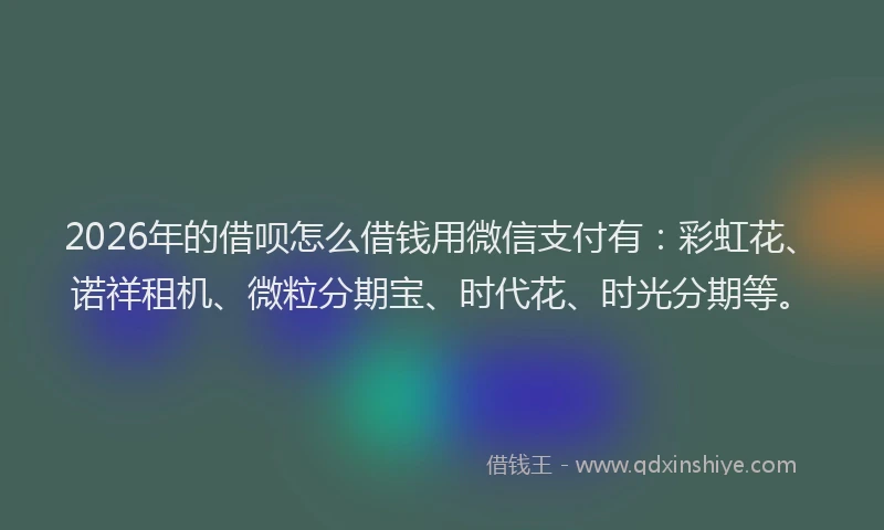 2026年的借呗怎么借钱用微信支付有:彩虹花、诺祥租机、微粒分期宝、时代花、时光分期等。
