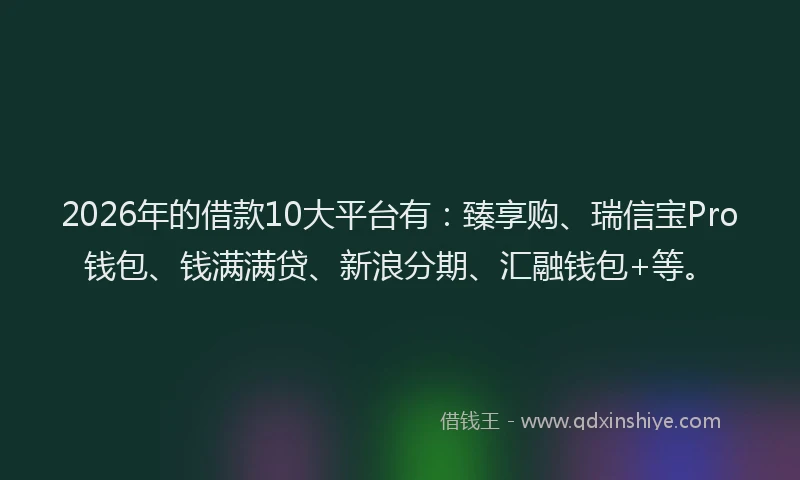 2026年的借款10大平台有:臻享购、瑞信宝Pro钱包、钱满满贷、新浪分期、汇融钱包+等。