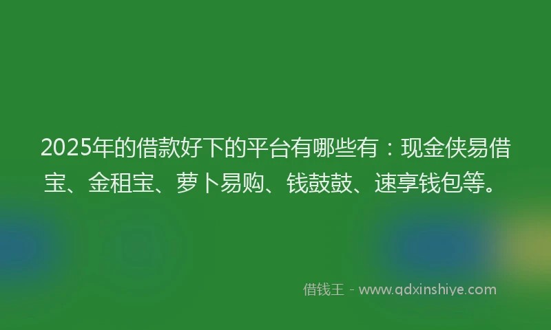 2025年的借款好下的平台有哪些有:现金侠易借宝、金租宝、萝卜易购、钱鼓鼓、速享钱包等。