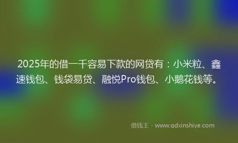 2025年的借一千容易下款的网贷有:小米粒、鑫速钱包、钱袋易贷、融悦Pro钱包、小鹅花钱等。