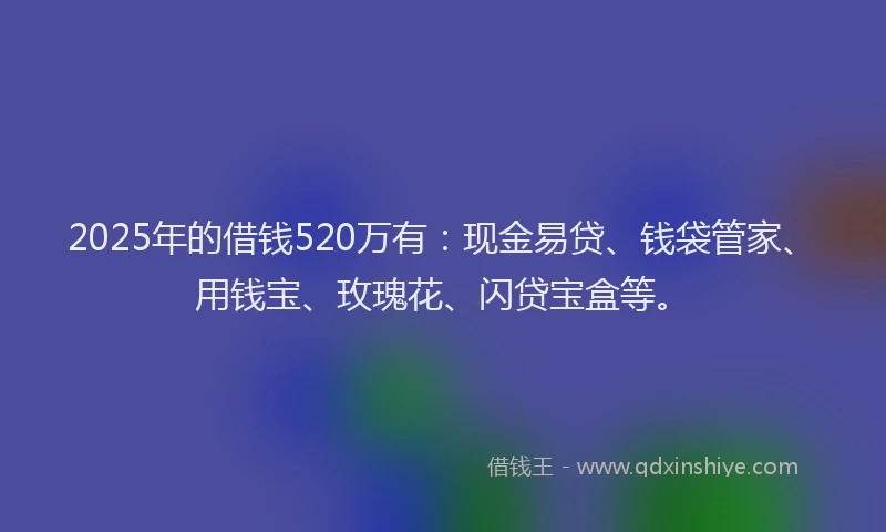 2025年的借钱520万有：现金易贷、钱袋管家、用钱宝、玫瑰花、闪贷宝盒等。