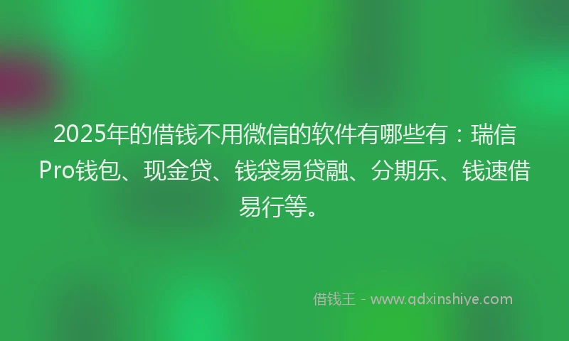 2025年的借钱不用微信的软件有哪些有：瑞信Pro钱包、现金贷、钱袋易贷融、分期乐、钱速借易行等。