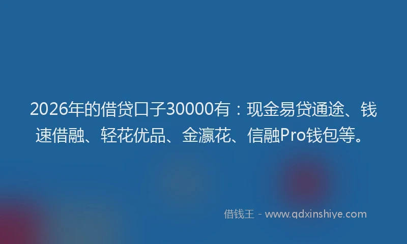 2026年的借贷口子30000有：现金易贷通途、钱速借融、轻花优品、金瀛花、信融Pro钱包等。
