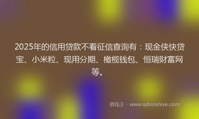 2025年的信用贷款不看征信查询有：现金侠快贷宝、小米粒、现用分期、橄榄钱包、恒瑞财富网等。