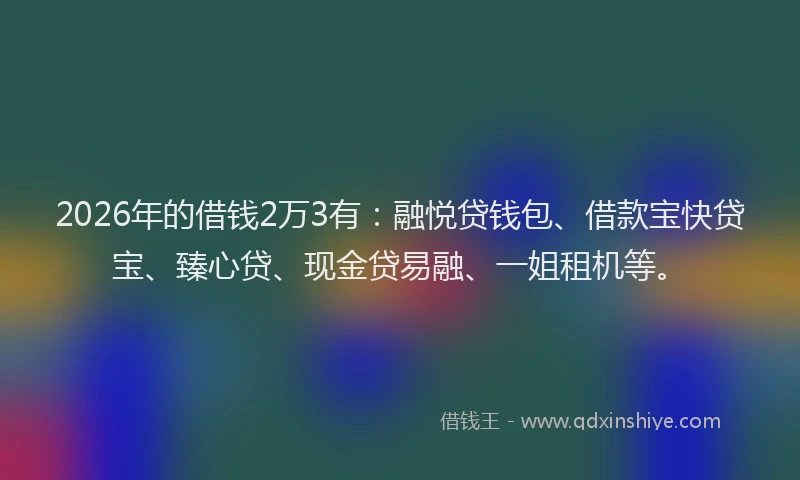 2026年的借钱2万3有:融悦贷钱包、借款宝快贷宝、臻心贷、现金贷易融、一姐租机等。