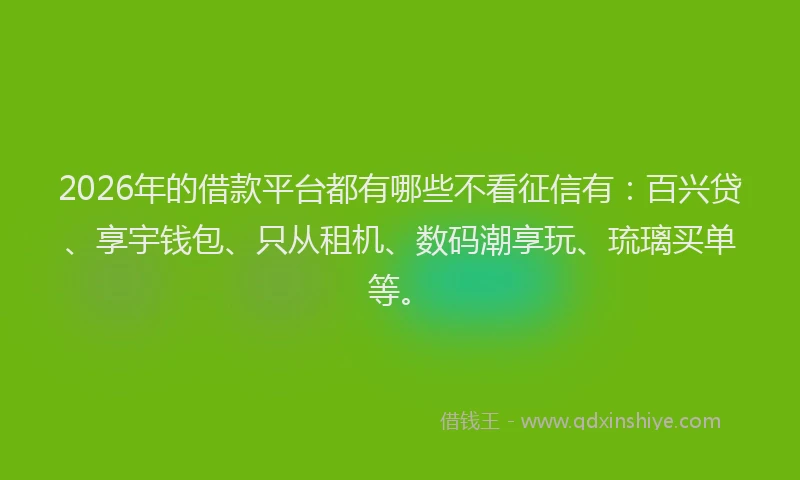 2026年的借款平台都有哪些不看征信有:百兴贷、享宇钱包、只从租机、数码潮享玩、琉璃买单等。