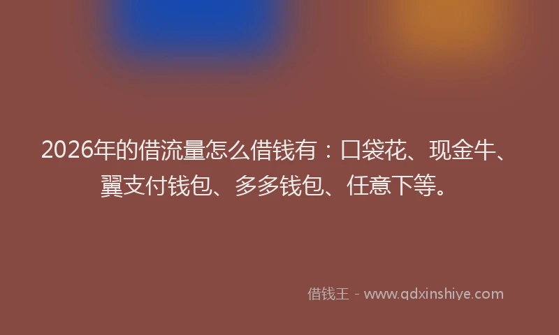 2026年的借流量怎么借钱有:口袋花、现金牛、翼支付钱包、多多钱包、任意下等。