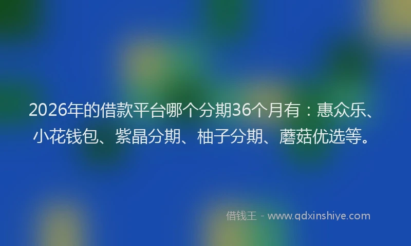 2026年的借款平台哪个分期36个月有：惠众乐、小花钱包、紫晶分期、柚子分期、蘑菇优选等。