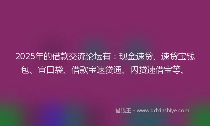 2025年的借款交流论坛有：现金速贷、速贷宝钱包、宜口袋、借款宝速贷通、闪贷速借宝等。