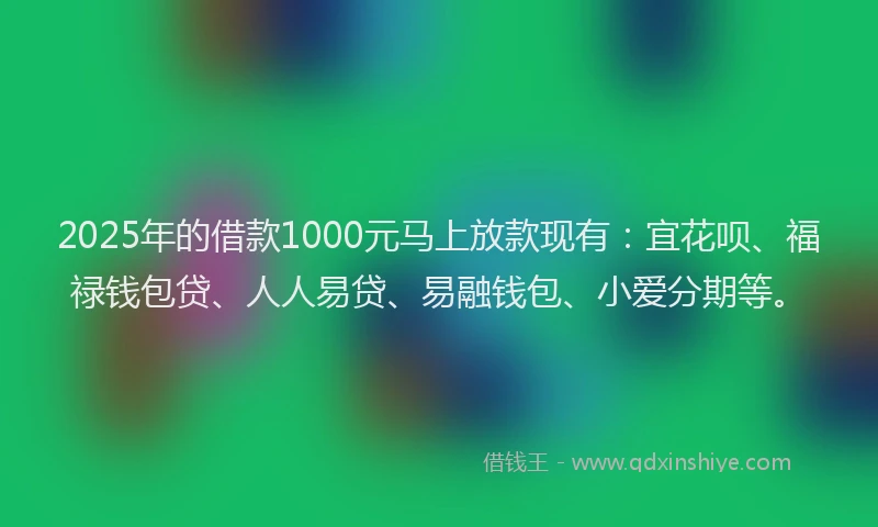 2025年的借款1000元马上放款现有:宜花呗、福禄钱包贷、人人易贷、易融钱包、小爱分期等。