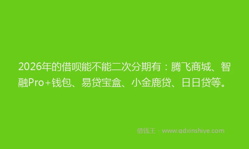 2026年的借呗能不能二次分期有：腾飞商城、智融Pro+钱包、易贷宝盒、小金鹿贷、日日贷等。