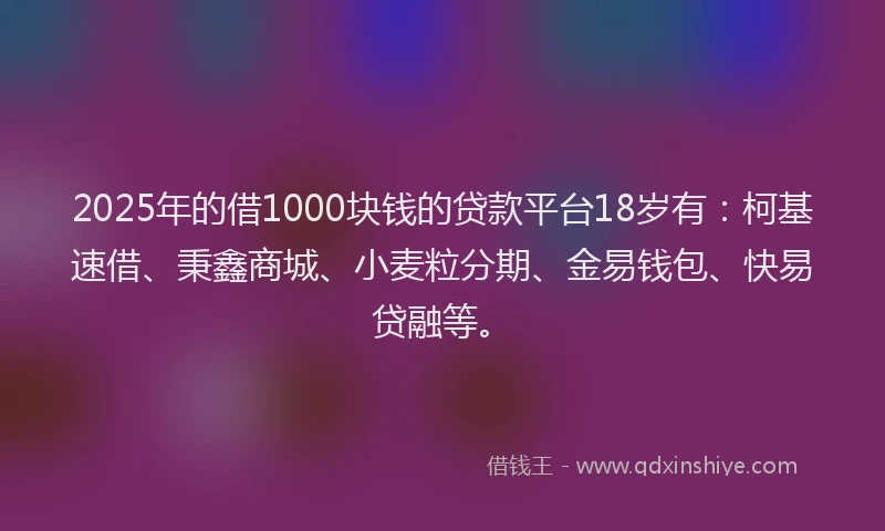 2025年的借1000块钱的贷款平台18岁有:柯基速借、秉鑫商城、小麦粒分期、金易钱包、快易贷融等。