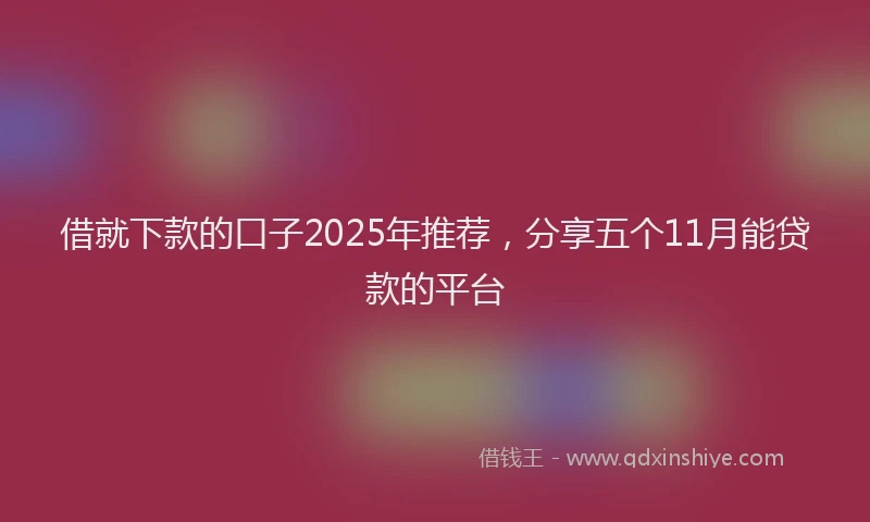 借就下款的口子2025年推荐，分享五个11月能贷款的平台