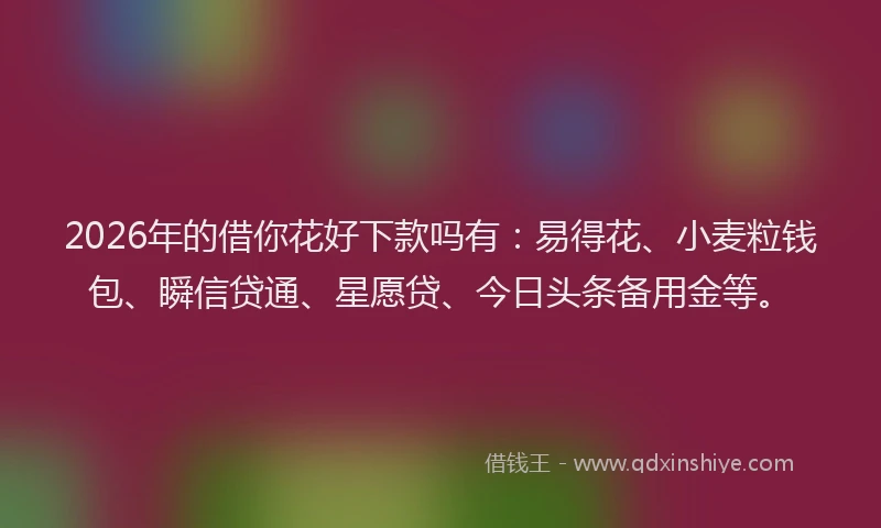 2026年的借你花好下款吗有：易得花、小麦粒钱包、瞬信贷通、星愿贷、今日头条备用金等。